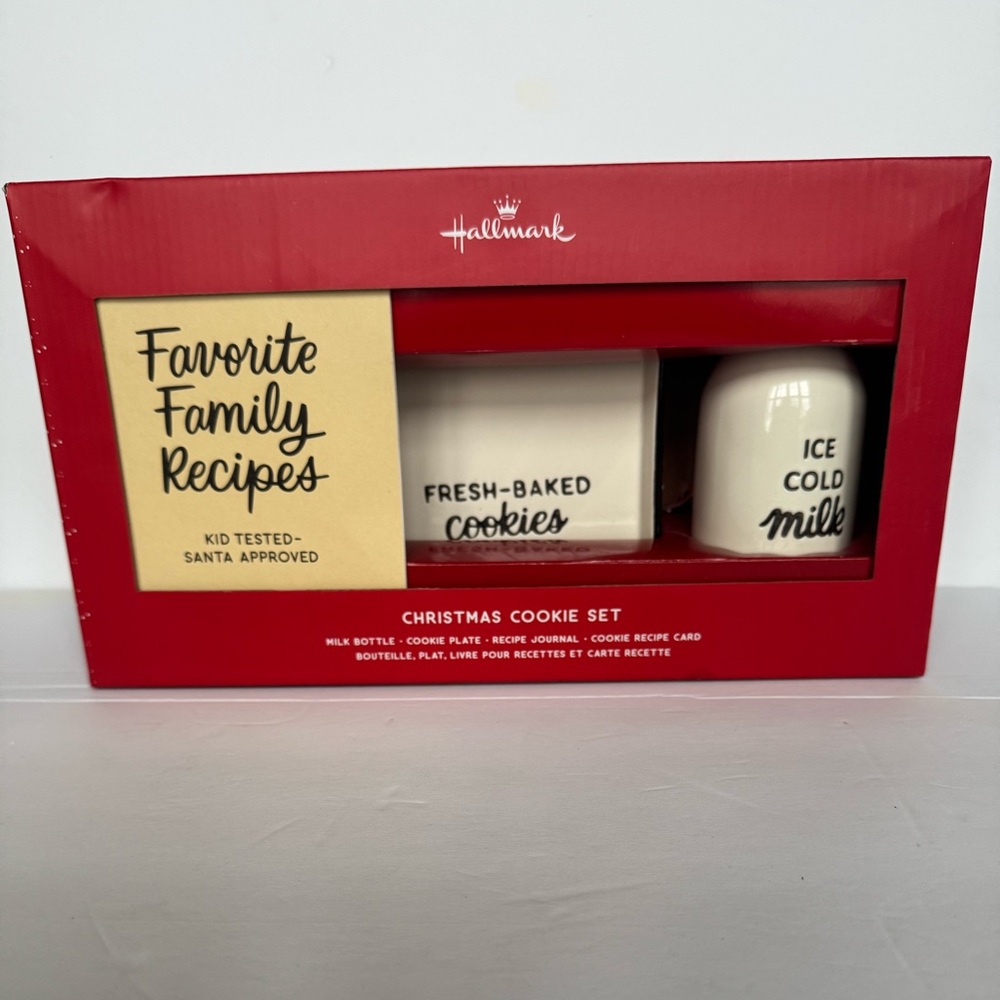 Hallmark Santa Cookie Plate Milk Bottle Recipe Book Christmas Gift Set New